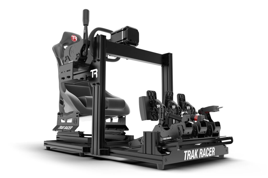 Trak Racer TR40S aluminium profile frame shown with a seat, direct drive base and pedals